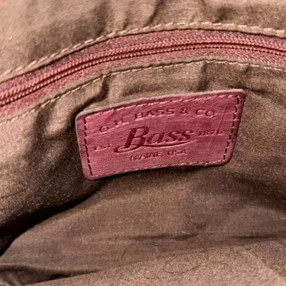 Bass Leather Crossbody Shoulder Clutch Bag Burgundy Zip Pockets Detachable Strap - Picture 6 of 9